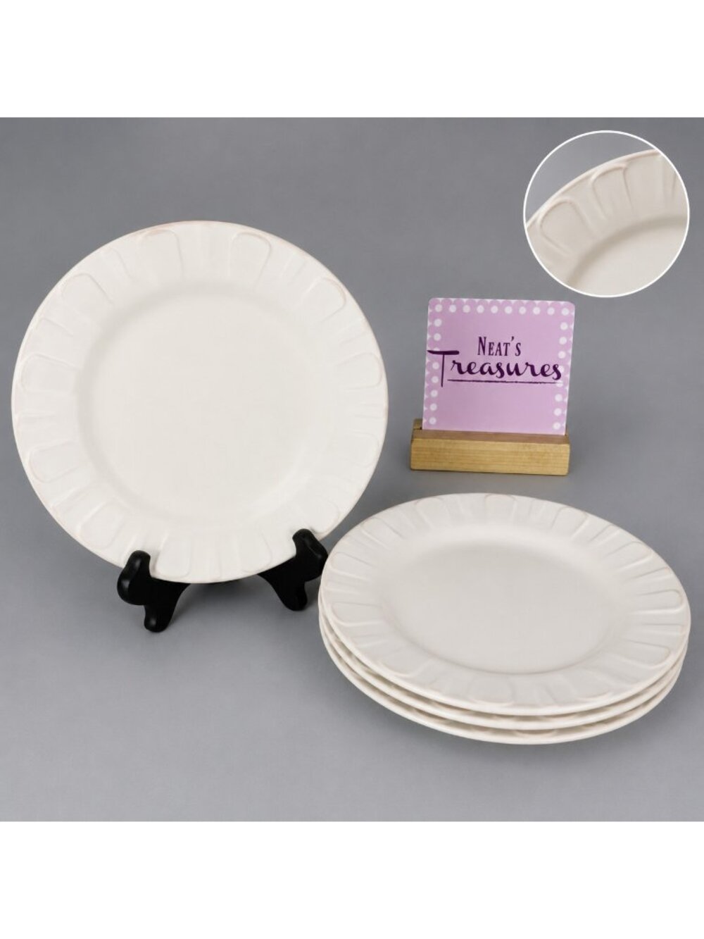 JCPenny Home Embossed Dots Ivory Tan Highlights Ceramic Salad Lunch Plates Set 4